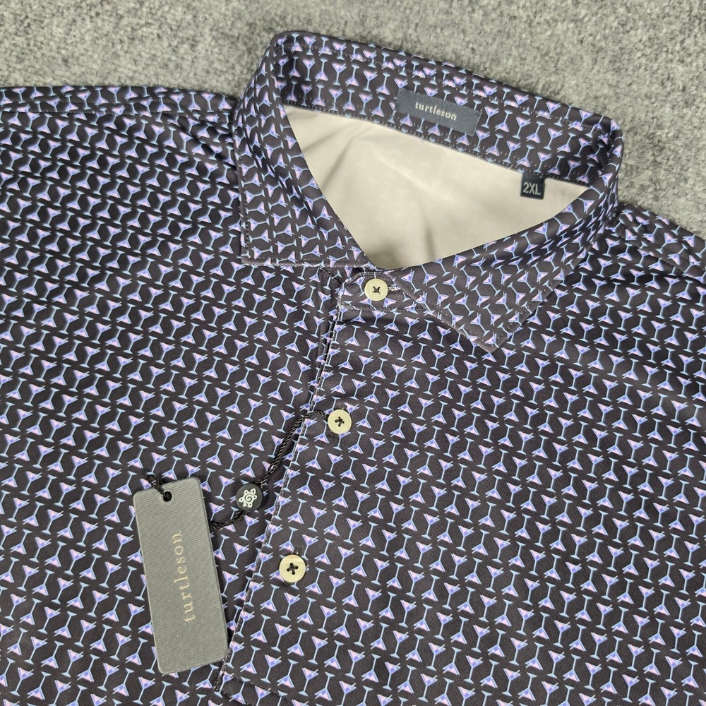 Turtleson Barron Performance Polo Mens 2XL Black Lavender Martini Glass AOP NWT